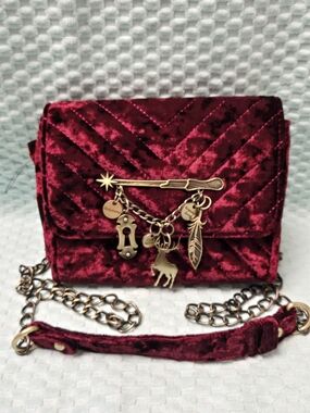 Harry Potter Velvet Burgundy Crossbody Bag with Charm Accent